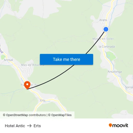 Hotel Antic to Erts map