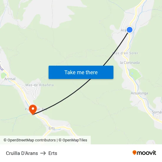 Cruïlla D'Arans to Erts map