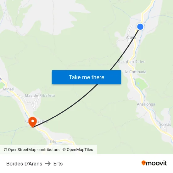 Bordes D'Arans to Erts map