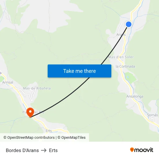 Bordes D'Arans to Erts map