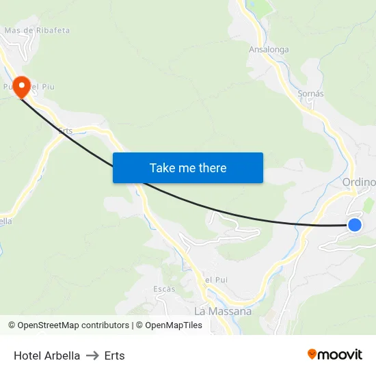 Hotel Arbella to Erts map