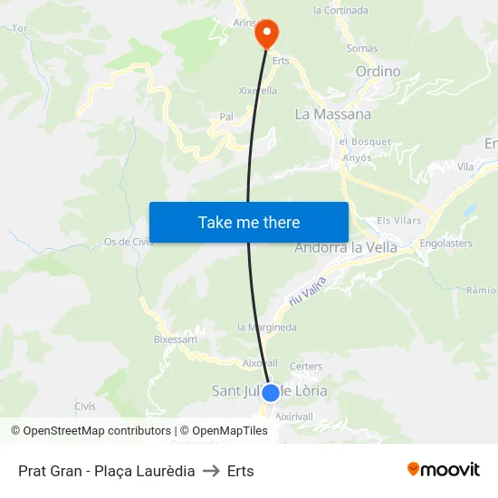 Prat Gran - Plaça Laurèdia to Erts map