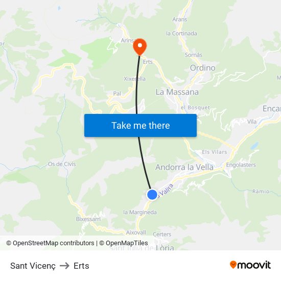 Sant Vicenç to Erts map