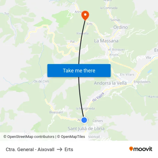Ctra. General - Aixovall to Erts map