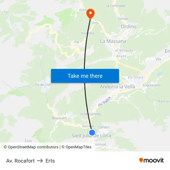 Av. Rocafort to Erts map