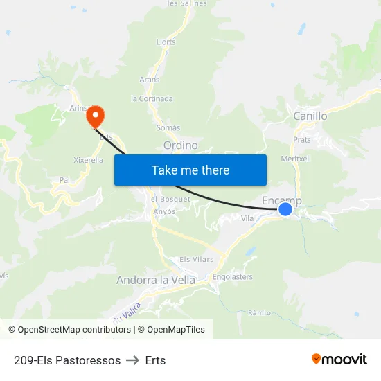 209-Els Pastoressos to Erts map