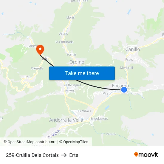 259-Cruïlla Dels Cortals to Erts map