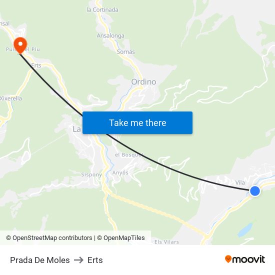 Prada De Moles to Erts map