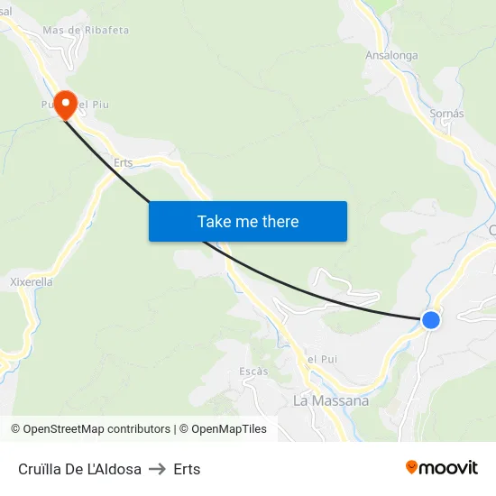 Cruïlla De L'Aldosa to Erts map