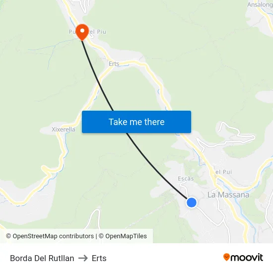 Borda Del Rutllan to Erts map