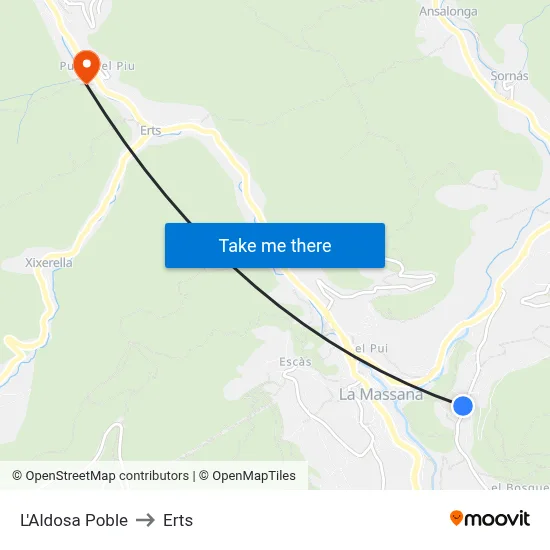L'Aldosa Poble to Erts map