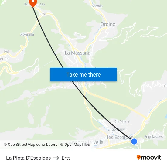 La Pleta D'Escaldes to Erts map