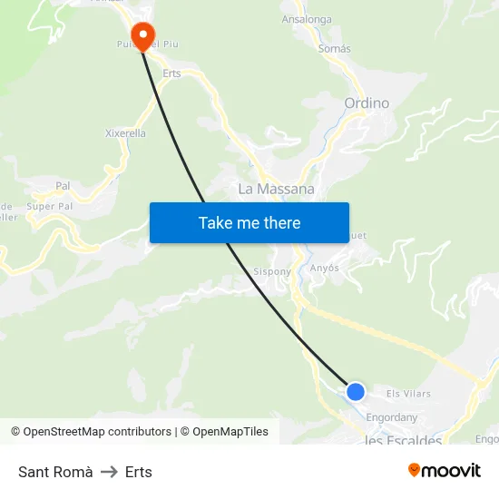 Sant Romà to Erts map