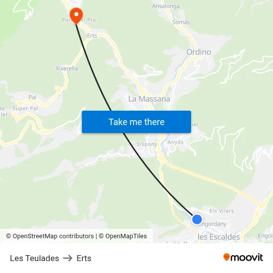 Les Teulades to Erts map