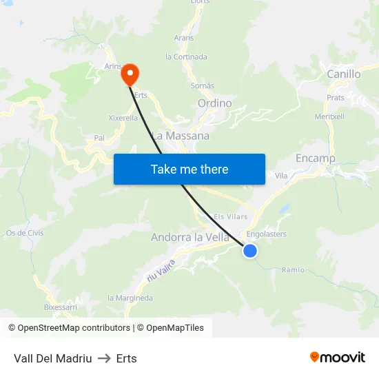 Vall Del Madriu to Erts map