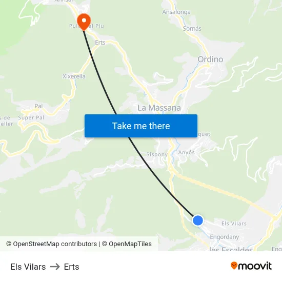 Els Vilars to Erts map