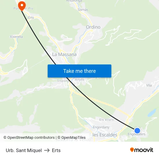 Urb. Sant Miquel to Erts map