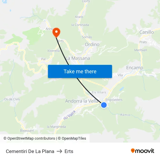 Cementiri De La Plana to Erts map