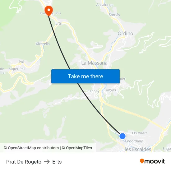 Prat De Rogetó to Erts map