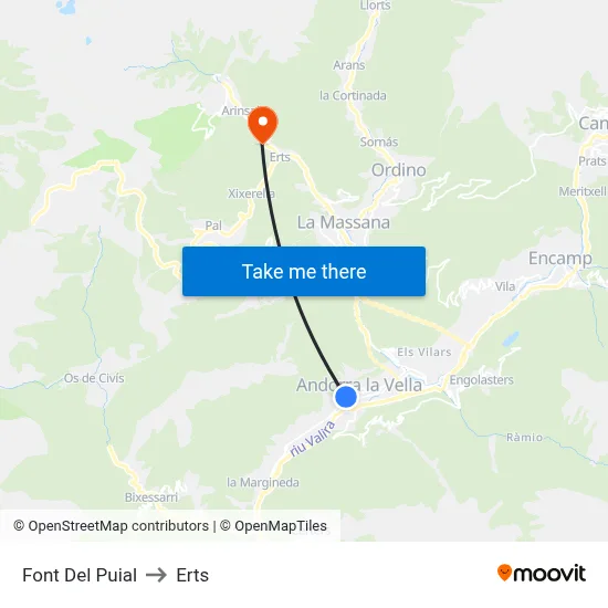 Font Del Puial to Erts map