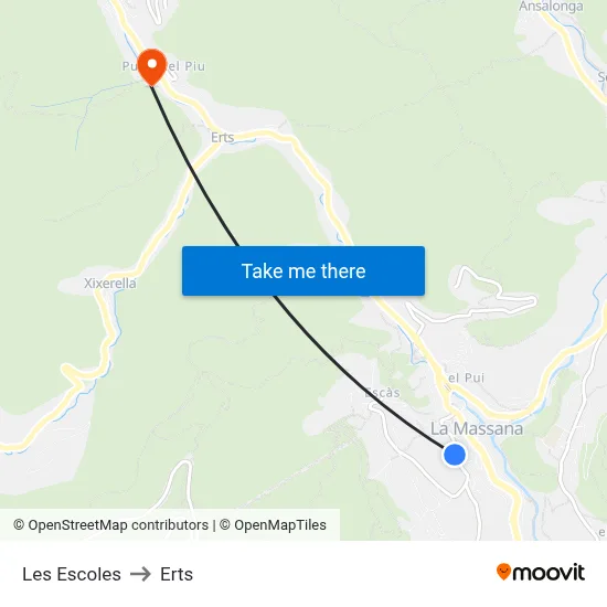 Les Escoles to Erts map