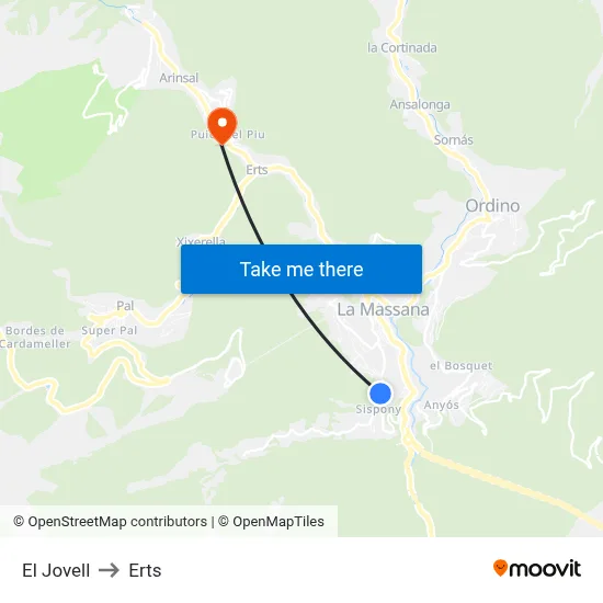 El Jovell to Erts map