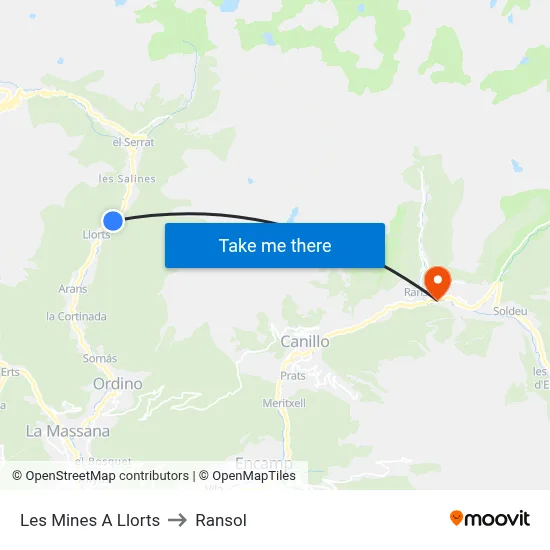 Les Mines A Llorts to Ransol map