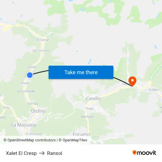 Xalet El Cresp to Ransol map