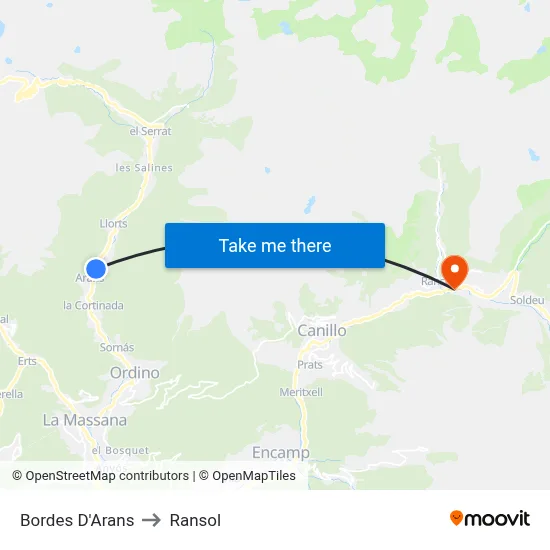 Bordes D'Arans to Ransol map