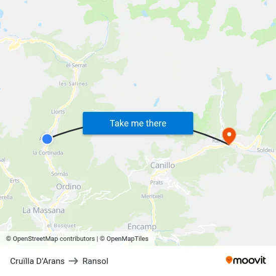 Cruïlla D'Arans to Ransol map