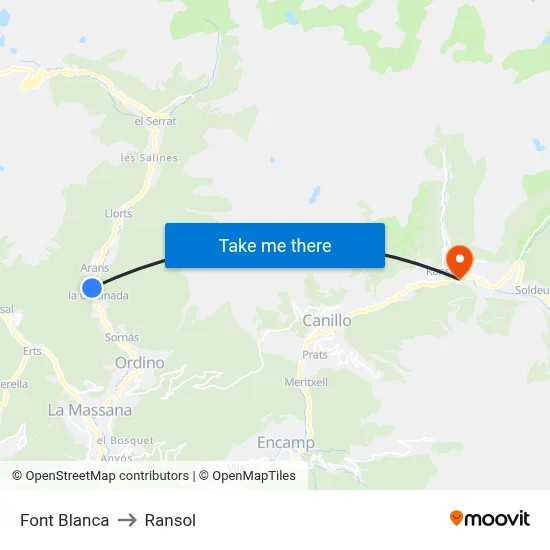 Font Blanca to Ransol map