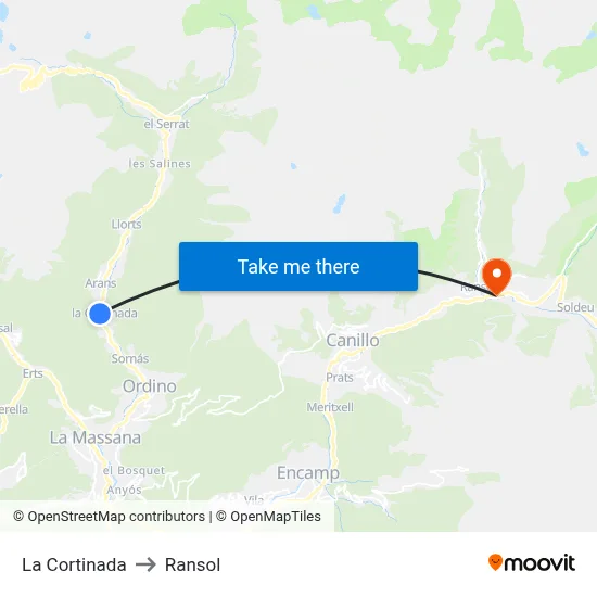 La Cortinada to Ransol map