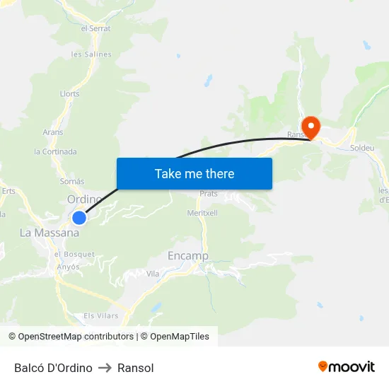 Balcó D'Ordino to Ransol map