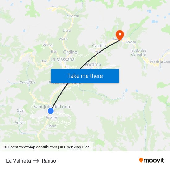 La Valireta to Ransol map