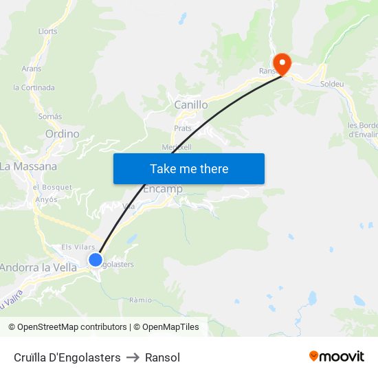 Cruïlla D'Engolasters to Ransol map