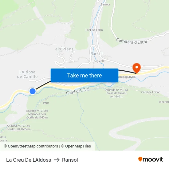 132-La Creu De L'Aldosa to Ransol map