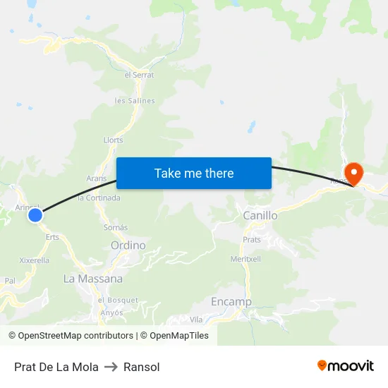 Prat De La Mola to Ransol map