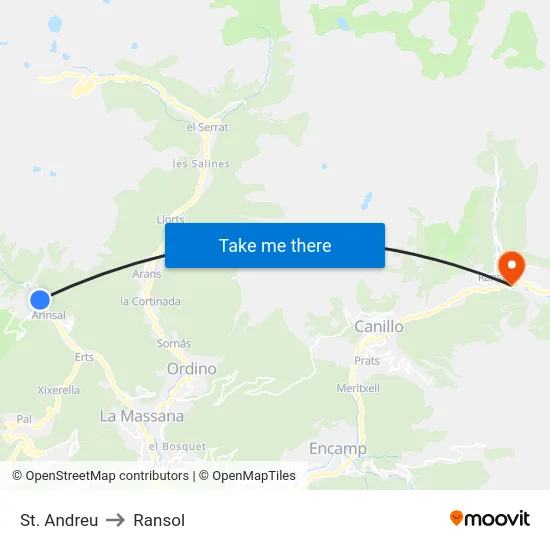 St. Andreu to Ransol map
