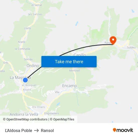 L'Aldosa Poble to Ransol map