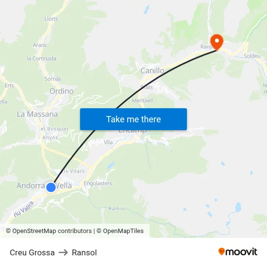 Creu Grossa to Ransol map
