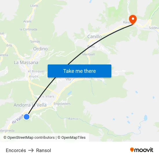 Encorcés to Ransol map