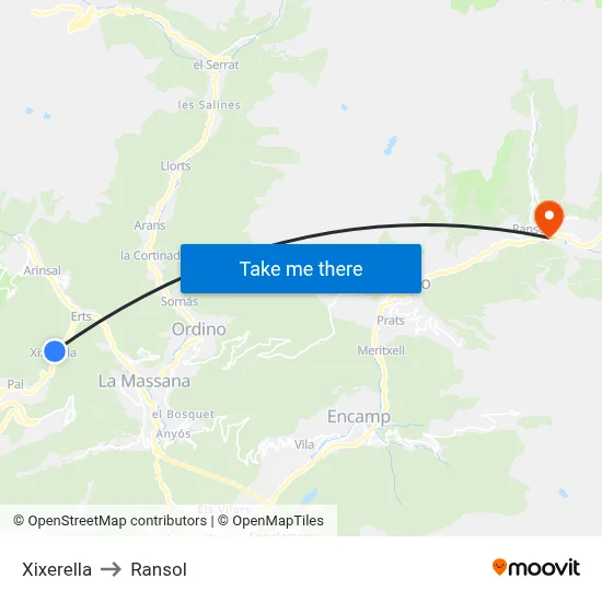 Xixerella to Ransol map