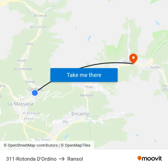311-Rotonda D'Ordino to Ransol map