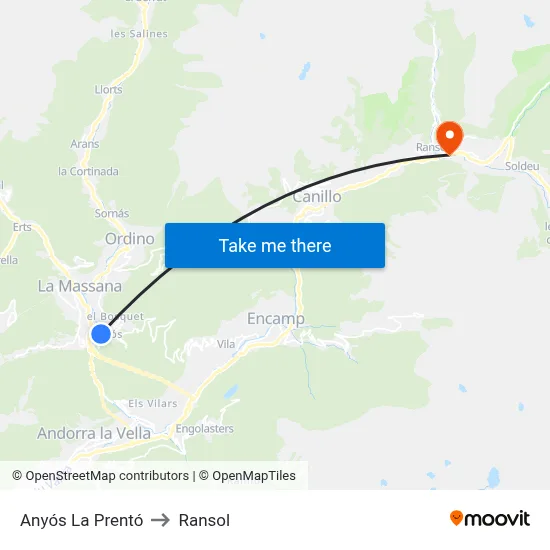 Anyós La Prentó to Ransol map