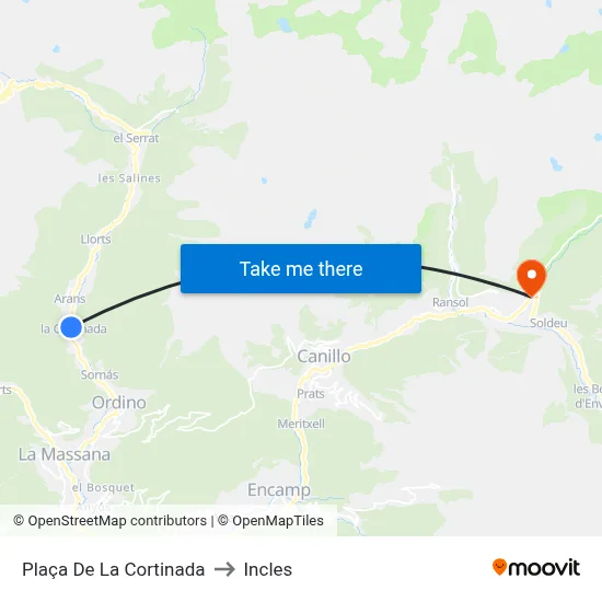 Plaça De La Cortinada to Incles map