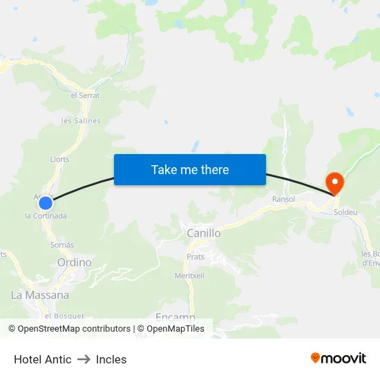 Hotel Antic to Incles map