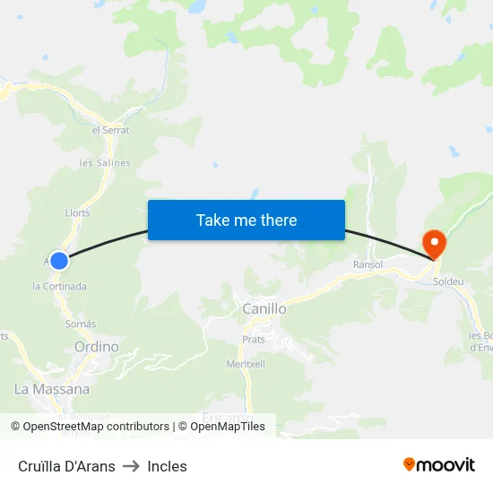 Cruïlla D'Arans to Incles map