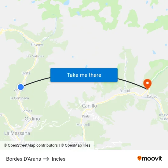 Bordes D'Arans to Incles map