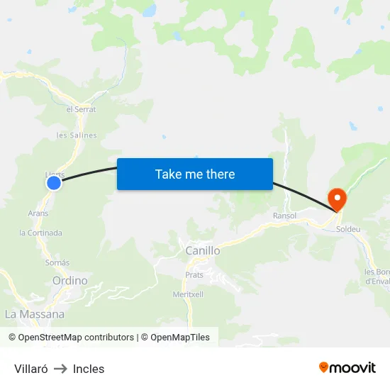 Villaró to Incles map