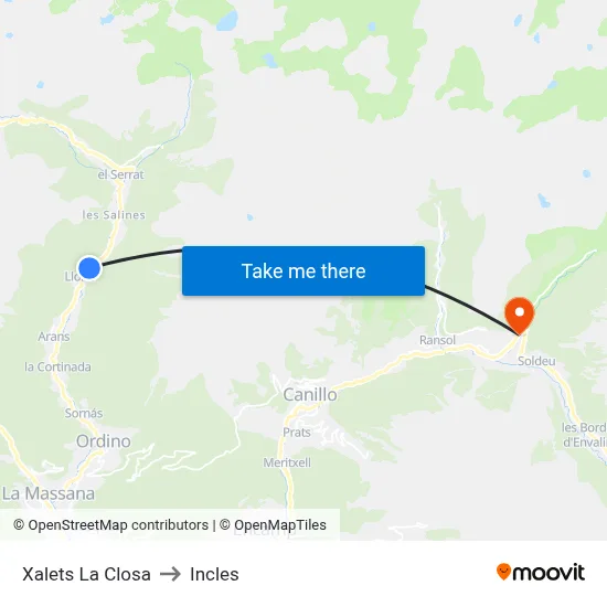 Xalets La Closa to Incles map